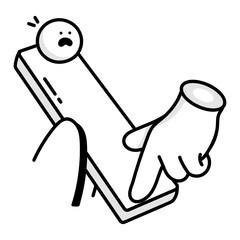 Hand drawn style icon of smartphone touching 