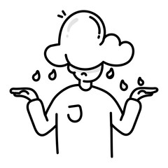 Person suffering with depression, doodle icon