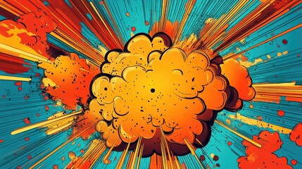 A colorful explosion, with sound effects and speech bubbles, in a classic comic book style.