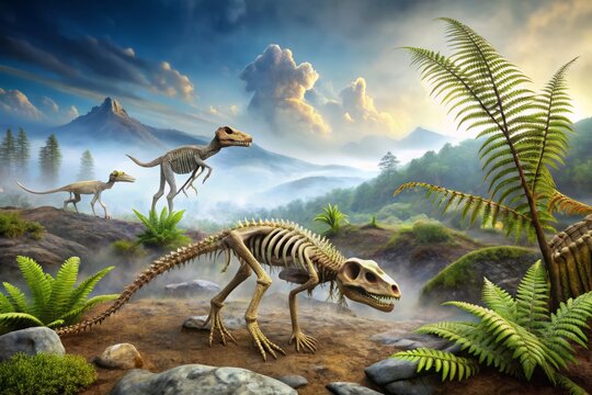Ancient fossilized remains of early proto-mammals, showcasing transitional characteristics between reptiles and