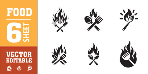 food utensils spoon fork with fire vector illustration