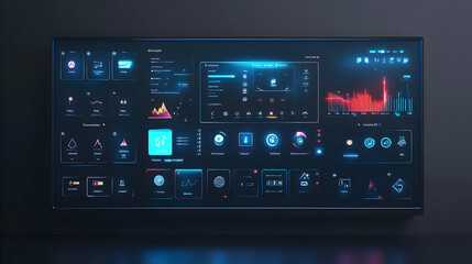 Futuristic Digital Interface - 3D Illustration with Neon Lights