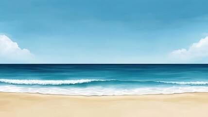 Fototapeta premium Serene beach, gentle waves, hand-drawn travel postcard