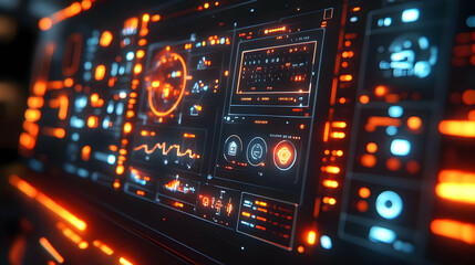 Obraz premium Futuristic Technology Interface with Orange and Blue Lights - 3D Illustration