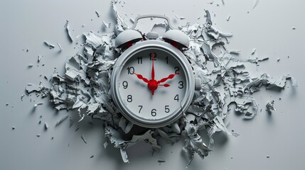 Creative Paper Art Collage Depicting Time Concept with Vintage Alarm Clock and Torn Paper Background