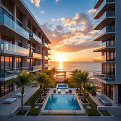 Beachfront Modern Apartments at Sunset