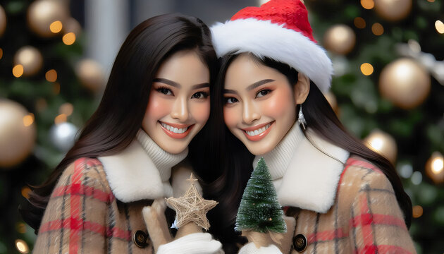 tmujer thailandesa disfrutando de el invierno en navidad 