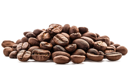 A pile of coffee beans on a white background