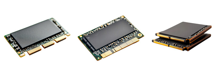 A set of  SSD Solid State Drive Isolated in a Transparent Background 