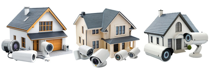 A set of Smart Home Security System Isolated in a Transparent Background