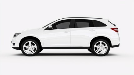 White SUV Car Side View Isolated on White Background