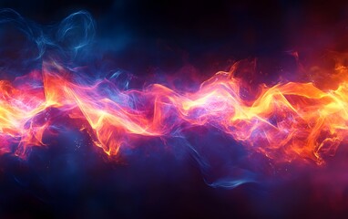 Vibrant abstract background featuring swirling flames of orange, blue, and purple. Perfect for designs needing energy and movement.
