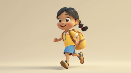 3d cartoon girl walking to school | 3d girl character | Girl going to school in cartoon style