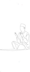 Lineart drawing of muslim person raise and open hand praying on sajadah, single line draw design vector illustration moslem people,islamic Ramdhan kareem and ied mubarak 