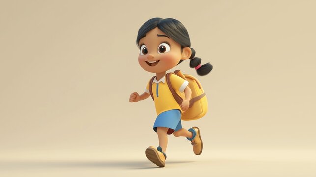 3d cartoon girl walking to school | 3d girl character | Girl going to school in cartoon style