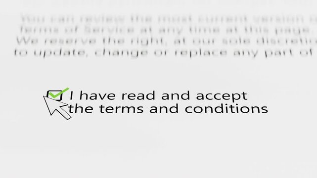 "I have read and accept the terms and conditions" text with cursor clicking on checkbox with checkmark