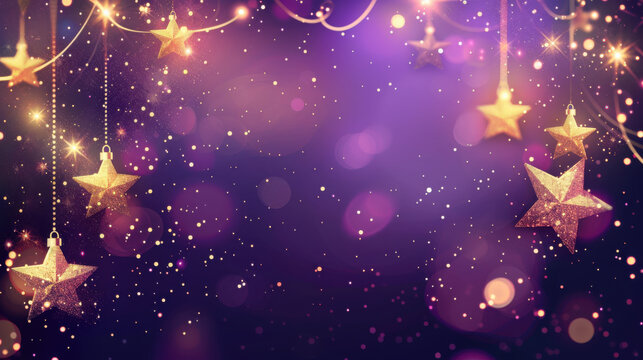 Glitter, stars, and bokeh lights create a joyful Christmas and New Year background, ideal for crafting cheerful cards