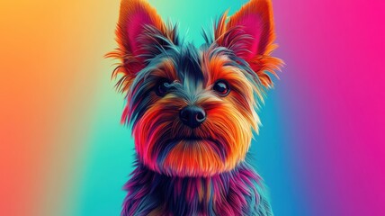 Naklejka premium Yorkshire Terrier in a stylized 3D illustration, using geometric shapes and bright colors for a contemporary, artistic representation.
