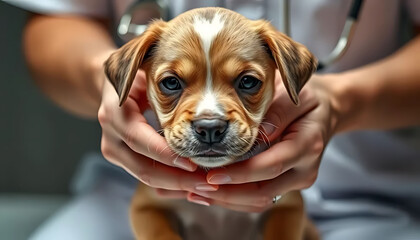 Veterinarian Examining a Puppy