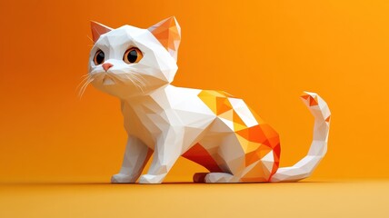 Scottish Fold cat in stylized 3D form, with geometric shapes and bold colors, creating a modern, captivating visual experience.