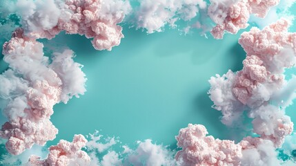 Fototapeta premium Frame Border Background of Cloud Computing Concept with Fluffy Clouds on a Blue Sky