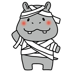 ハロウィンでミイラの仮装をするカバ