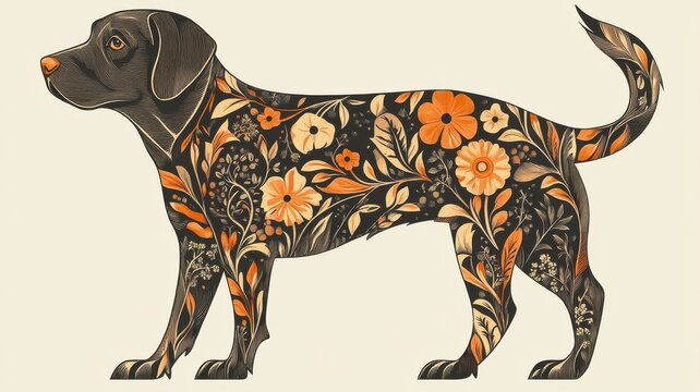 Labrador Retriever depicted in Art Nouveau style, featuring ornate patterns and graceful lines that emphasize its elegant presence.