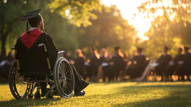 Young adult in a wheelchair attending a graduation ceremony,