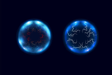 Sphere shield abstract energy protection spheres. Force field globe shell. Dome barrier technology vector set.