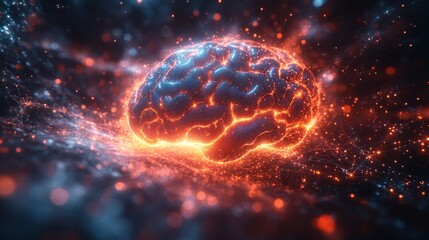 Fototapeta premium AI background with holographic digital elements a glowing brain