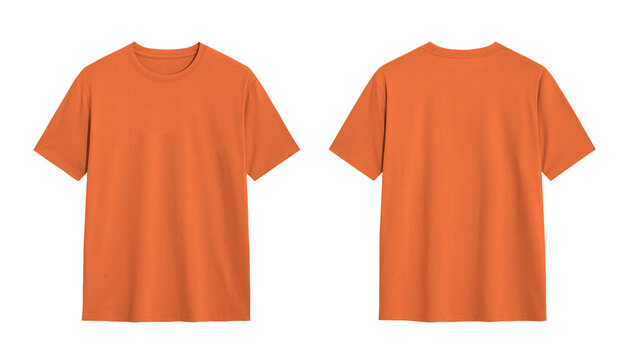 Orange T shirt Mockup,  Front and Back View Isolated on White Background