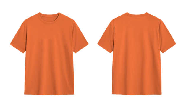Orange T shirt Mockup,  Front and Back View Isolated on White Background