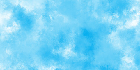 Abstract blue color clouds background, Vibrant clear blue sky with puffy and blurry natural clear clouds, Abstract blue watercolor painted sky background by teal color blue.