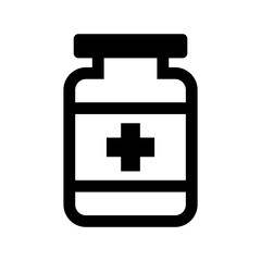 Black and White Medicine Bottle Icon in Monochrome Line Art. Simple Flat Style, Isolated on White Background. Editable and Scalable EPS Vector for Graphic Design and Printing.