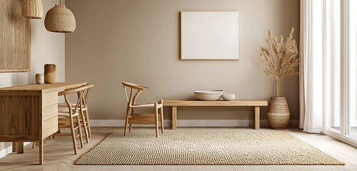 Srn and trndy Scandinavian room with big walls and chic furnitur.