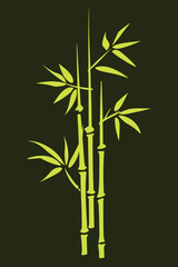 A simple illustration of a bamboo plant with a dark green background.
