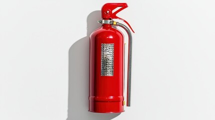 Obraz premium Red Fire Extinguisher on White Wall with Shadow