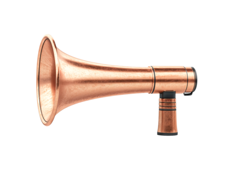 Vintage copper megaphone with a sleek design, perfect for nostalgic themes and retro sound equipment.