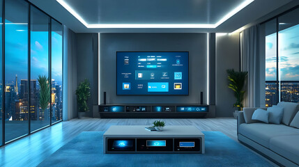 3D Illustration of a Modern Living Room with Smart Home Technology