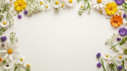 White Background with Colorful Flowers Frame