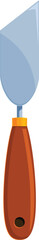 Cartoon putty knife with wooden handle spreading plaster on white background