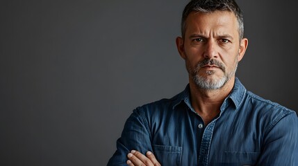 Obraz premium Portrait of a Serious Middle-Aged Man with Grey Hair and Beard