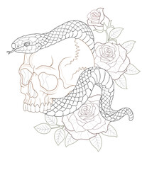 Snake tattoo design, old school and black and gray style snake tattoo, line artwork