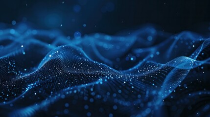 Abstract wave shape on a low-polygonal triangular background for design on the topic of cyberspace, big data, metaverse, network security, data transfer on dark blue abstract cyberspace background. 