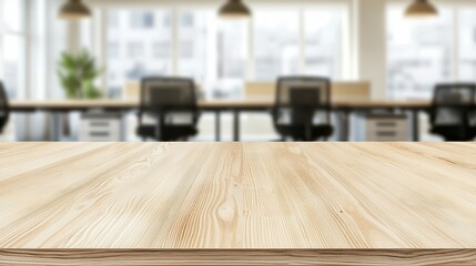 Empty Wooden Tabletop in Blurred Office Background