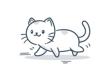 Obraz premium Vector flat style, simple line drawing, cute cat cartoon character walking, white background, Generative AI