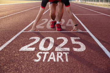 New year 2025 concept. Young man ready to run preparing for 2025 goals, Start new project.