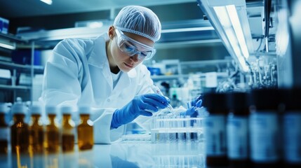 A pharmaceutical formulation scientist working in a sterile lab, demonstrating the precision and care needed for aseptic processing and cleanroom operations