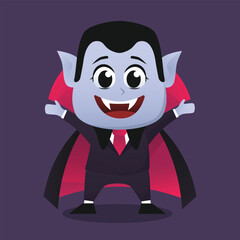 Count Dracula Vampire monster with big fang wearing mantle in cute cartoon vector art illustration perfect for horror and Halloween design themes editable asset template 