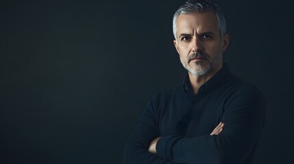 Fototapeta premium A Close-up Portrait of a Serious-Looking Man with Grey Hair and a Beard
